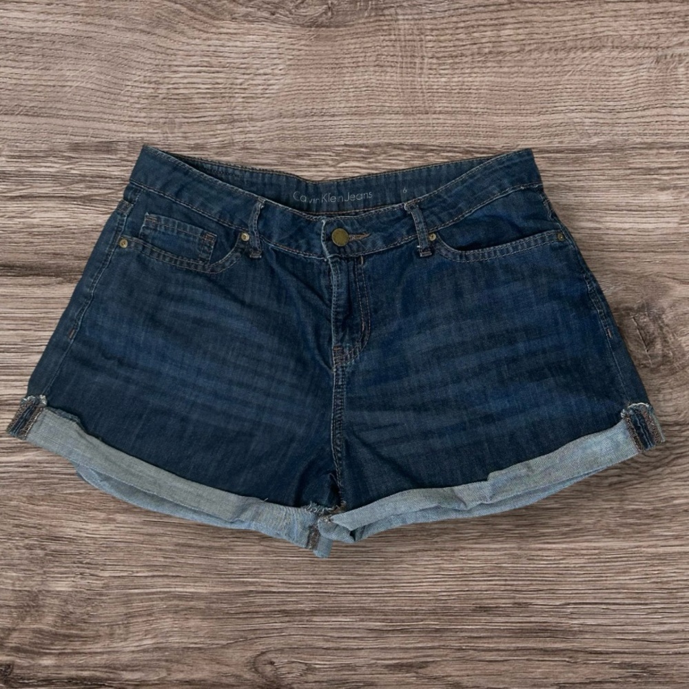 Calvin Klein Blue Denim Jean Shorts Rolled‎ Hem Classic Style Sz 6